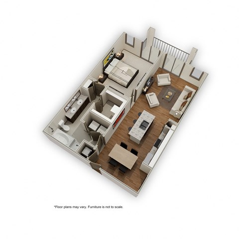 Floor plan for 1 bed, 1 bath, 1064 sqft